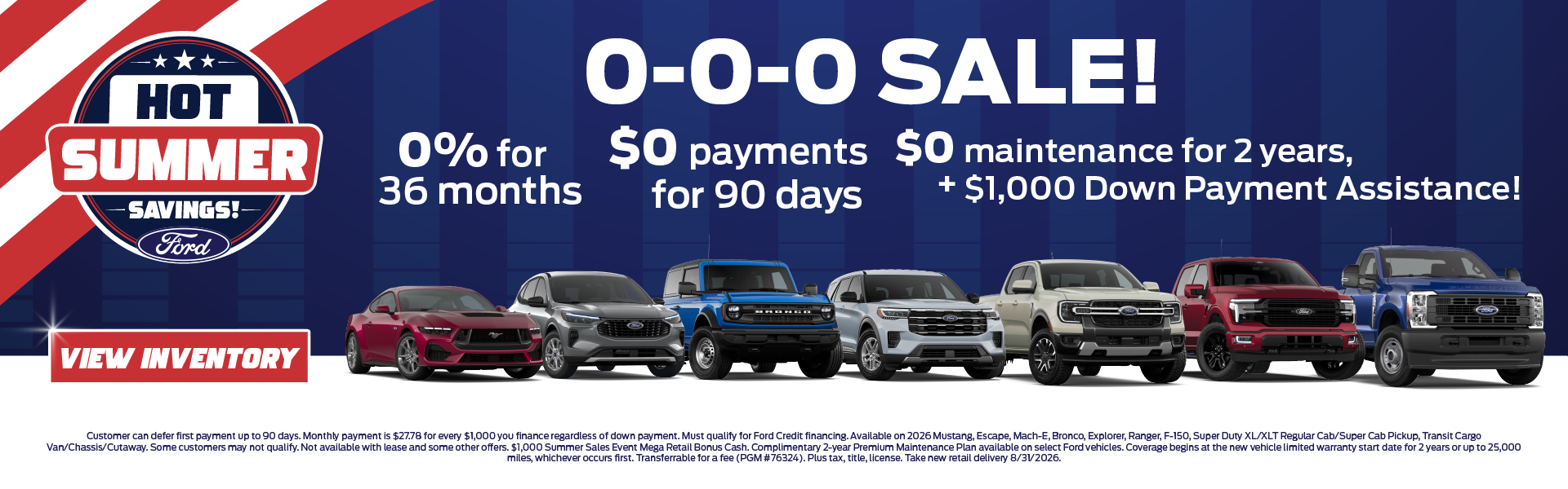 0-0-0 Sale! 0% for 36 months