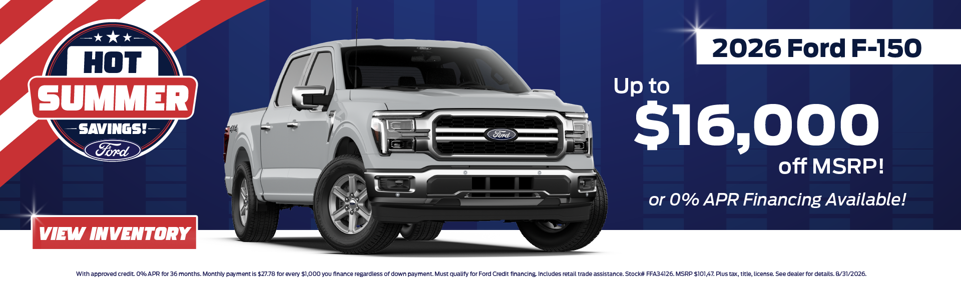 2026 Ford F-150 Up to $16,000 off MSRP!