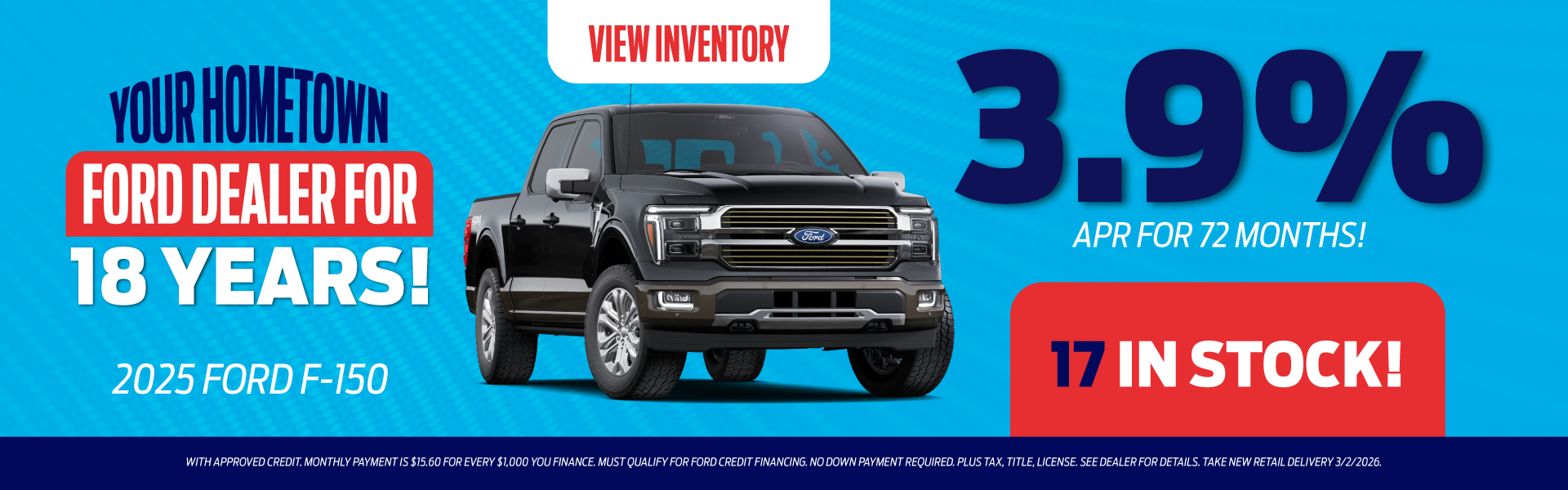 2025 Ford F-150 3.9% APR for 72 months!