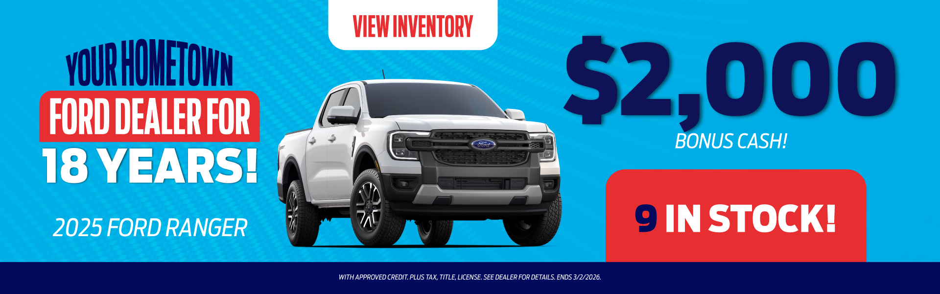 2025 Ford Ranger $2,000 Bonus Cash!