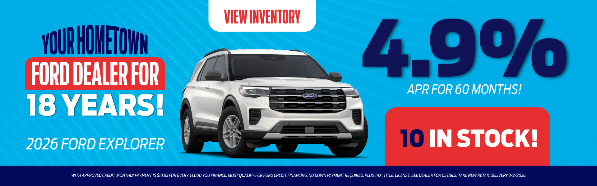 2026 Ford Explorer 4.9% APR for 60 months!