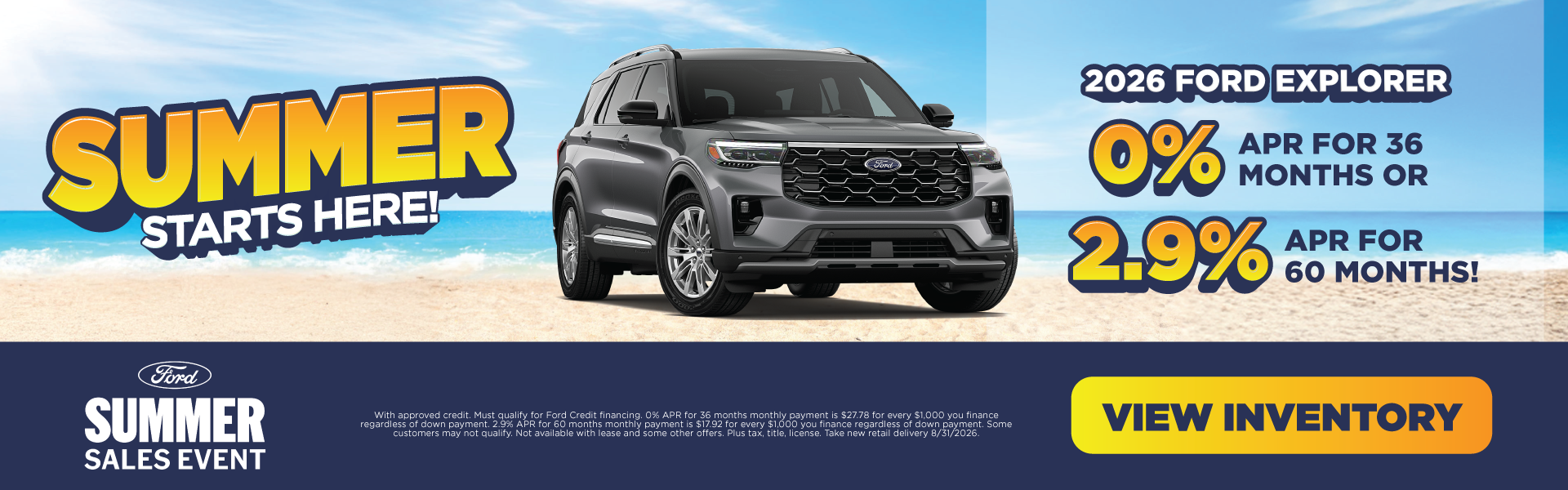 2026 Ford Explorer 0% APR for 36 months or 2.9% APR for 60 m