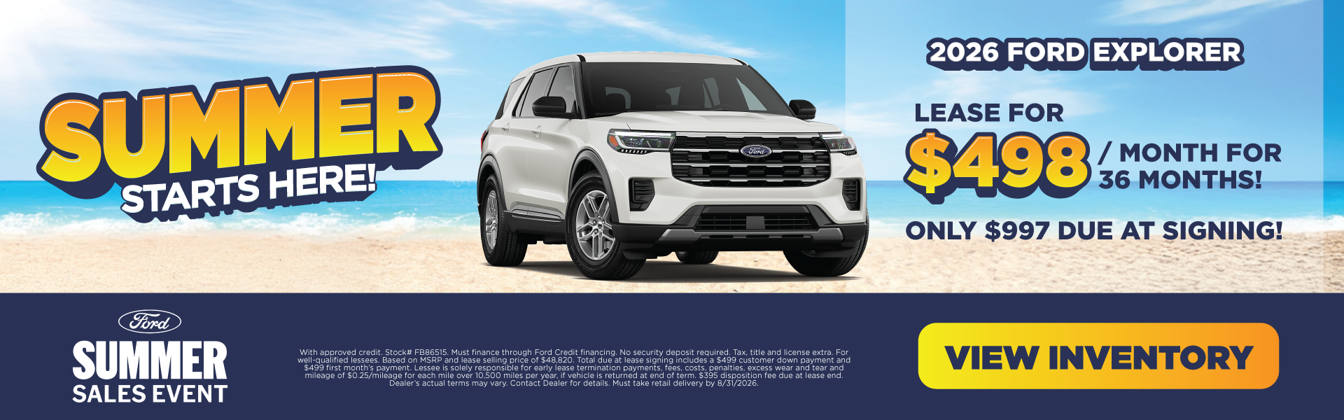 2026 Ford Explorer Lease for $498/month for 36 months!