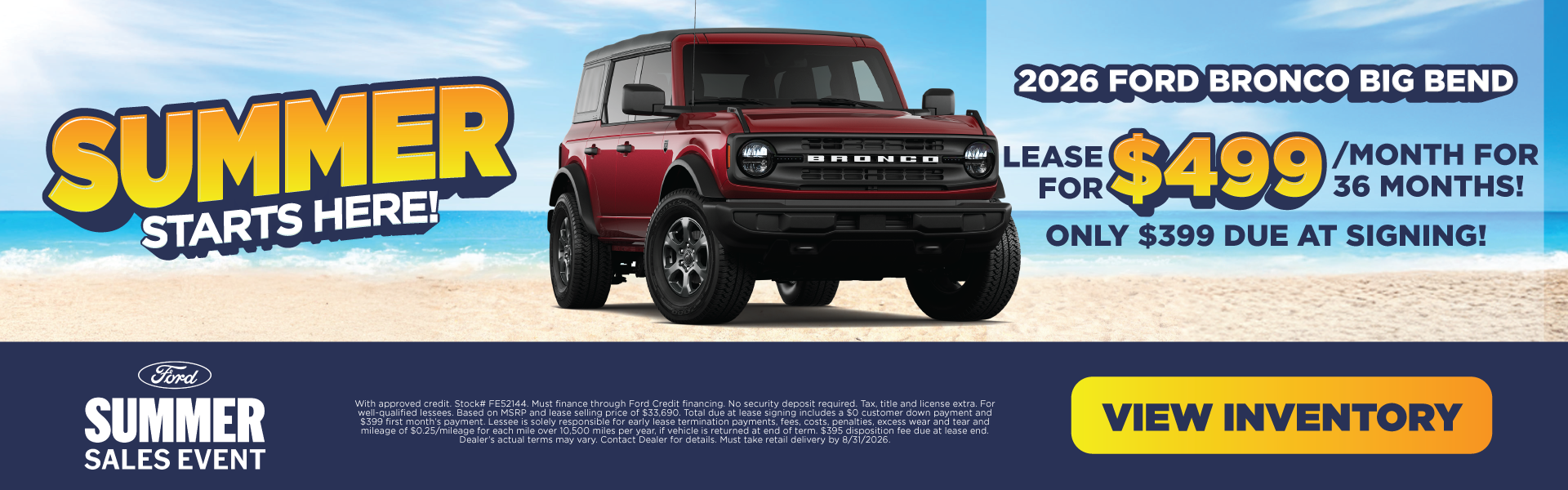 2026 Ford Bronco Big Bend Lease for $499/month for 36 months