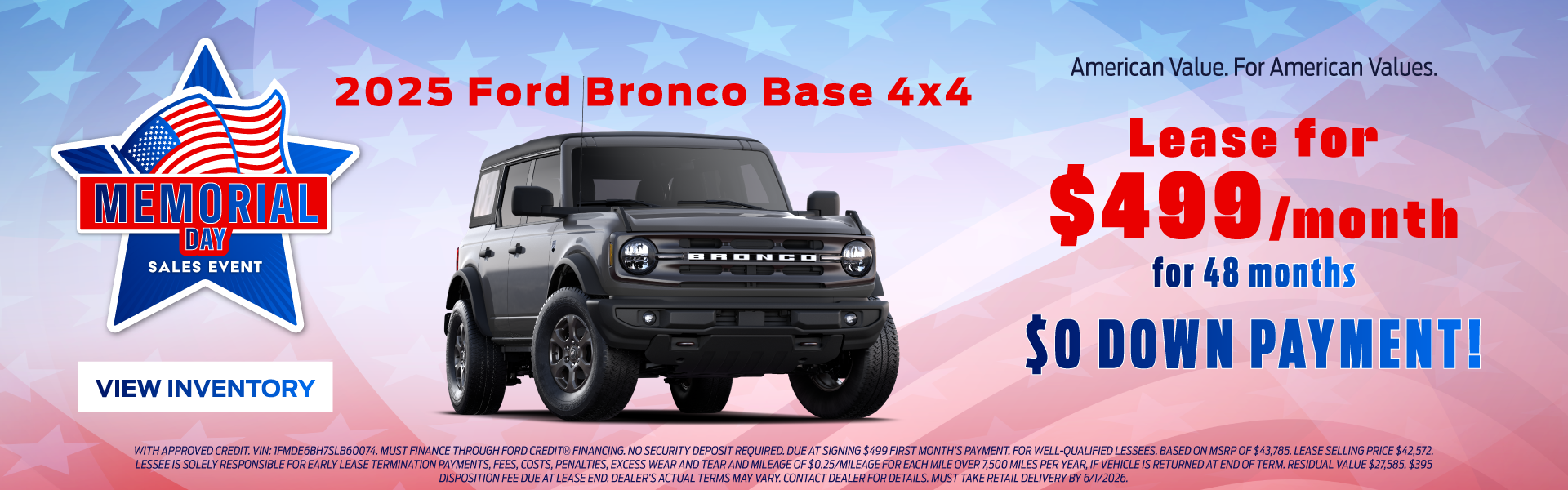 2025 Ford Bronco Base 4x4 Lease for $499/month for 48 months