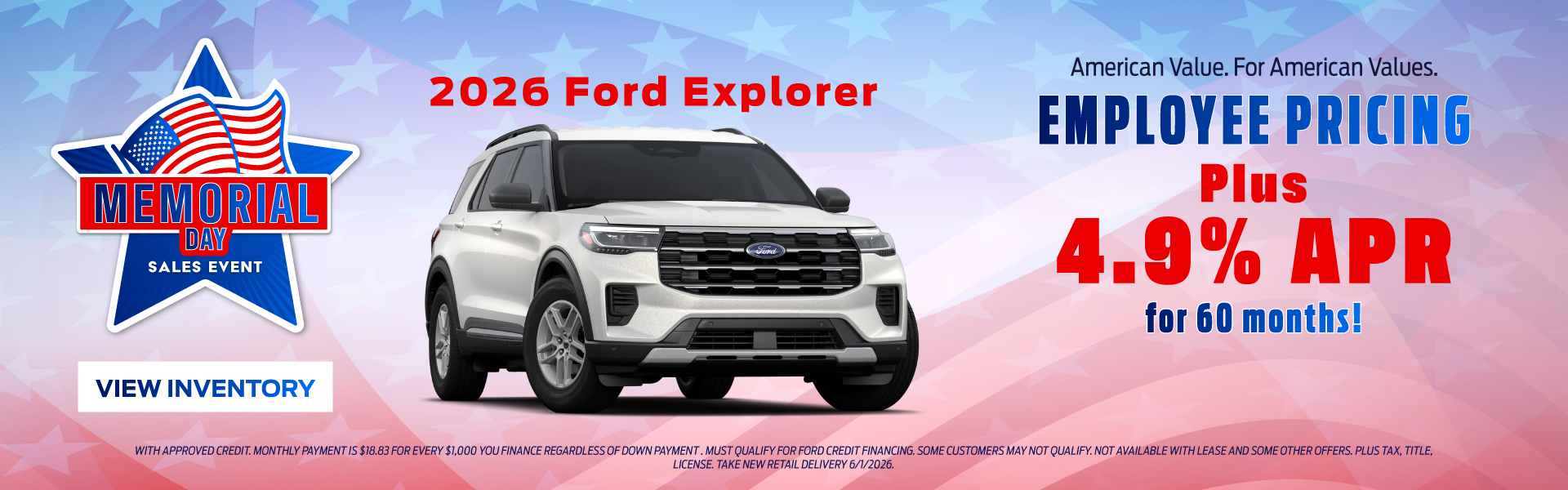 2026 Ford Explorer 4.9% APR for 60 mon