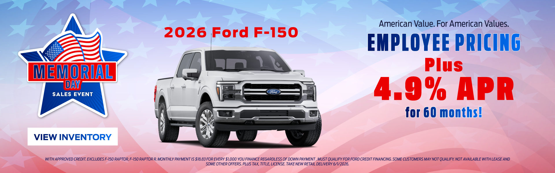 2026 Ford F-150 Employee Pricing Plus 4.9% APR for 60 month