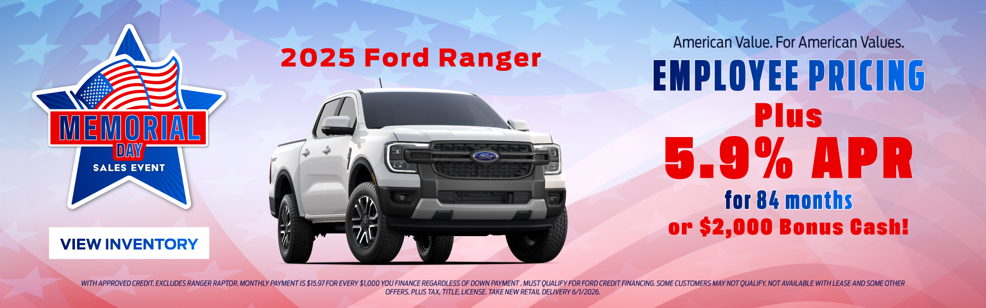 2025 Ford Ranger Employee Pricing Plus 5.9% APR for 84 mont