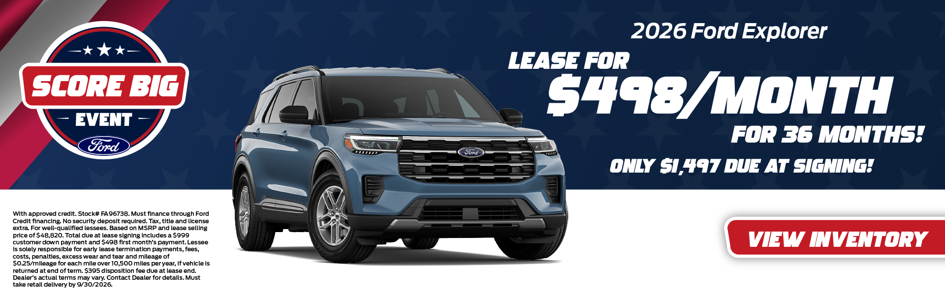 2026 Ford Explorer Lease for $498/month for 36 months!